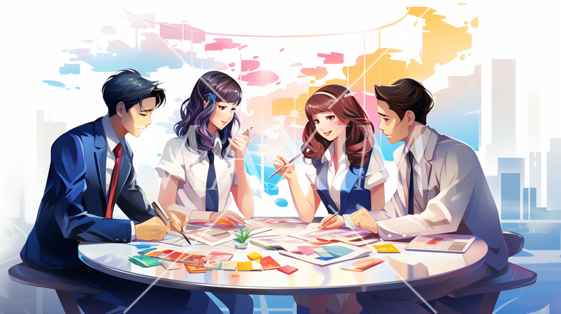 課や部のチーム会議を開いている様子