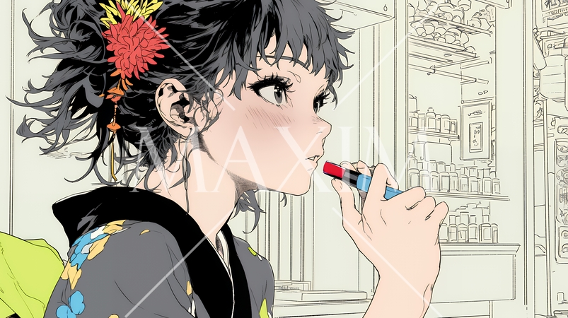 化粧をしている（口紅をつけている）若い女性