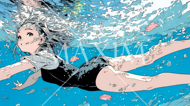 海で泳いでいる若い女性