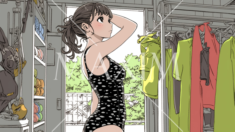 水着に着替え終わった若い女性