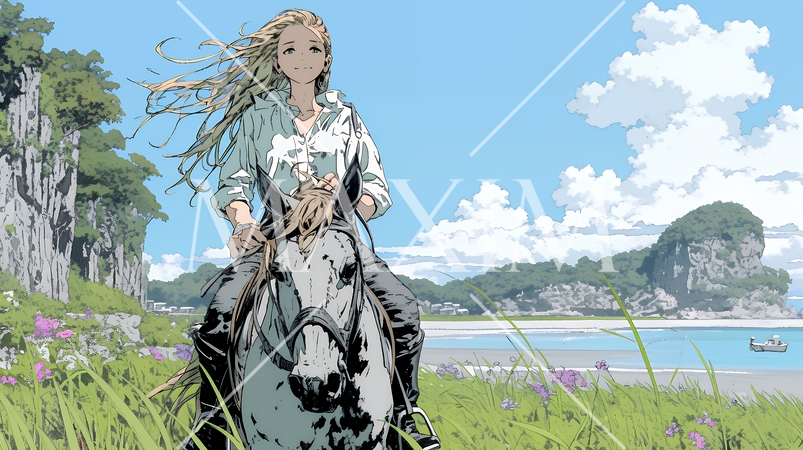 乗馬をしている若い女性