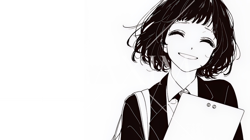 書類を確認するビジネスウーマン（シンプルな色使い）