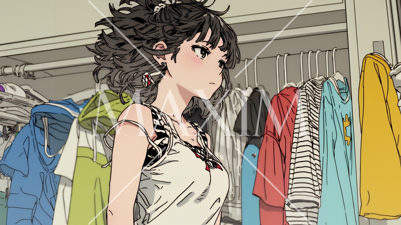 クローゼットを開いて着替えをしようとしている若い女性