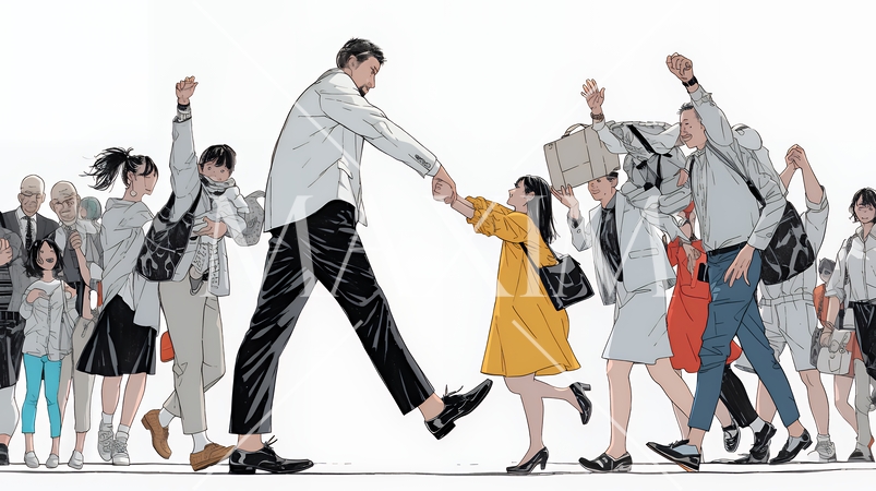 ワーク・ライフ・バランス：ビジネスパーソンが仕事と家庭のバランスをとっている