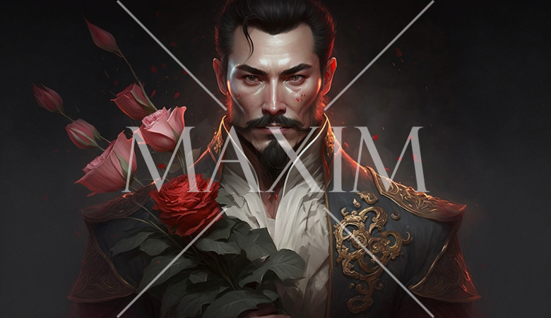 閻魔の色事：閻魔様、とある女性に一目惚れ。告白しようと盛装をして薔薇の花束を調達していざ出陣