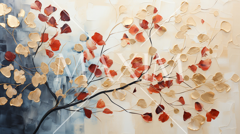 紅葉で黄金に輝く秋の植物を琳派的な表現