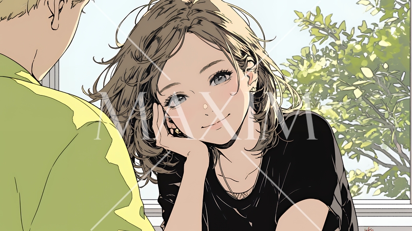 会議で発表している男性に魅了され、新しい恋の予感を抱いた若い女性