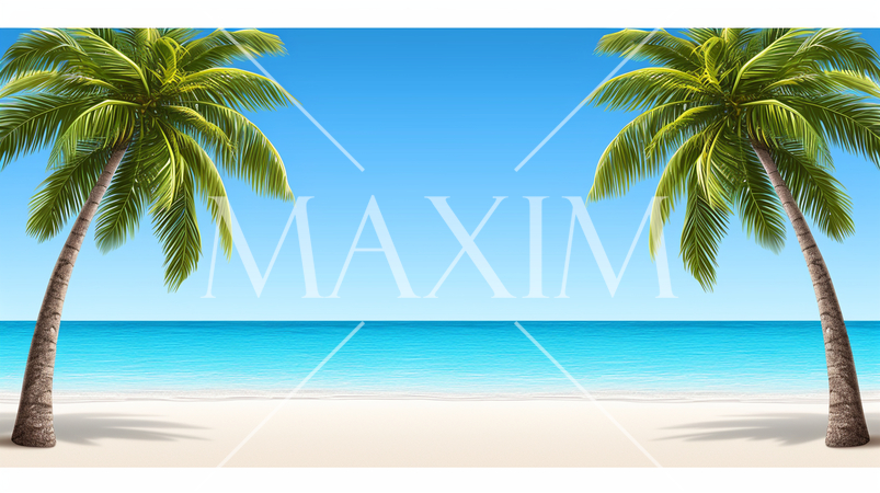 やしの木と海岸と海と青空がきれいな南国のリゾート地