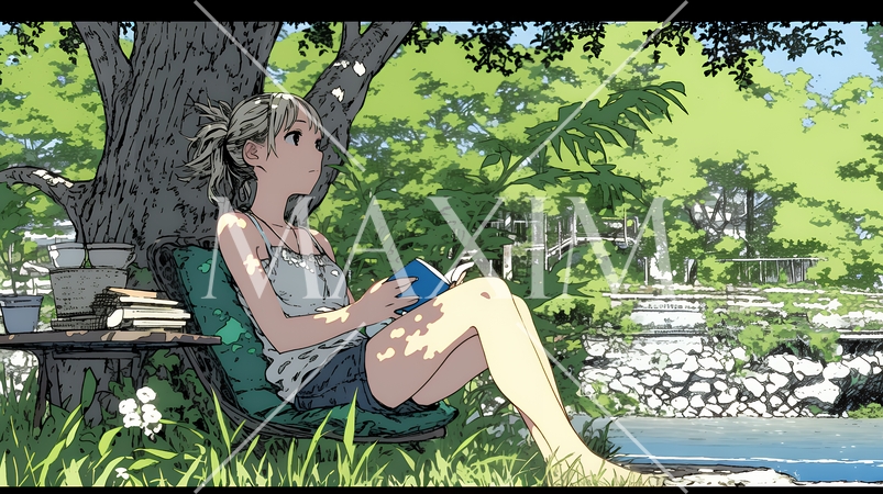 デジタルデトックス：電子機器から解放され、自然の中で読書を楽しむ女性