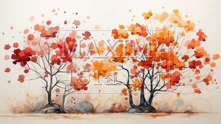 秋の紅葉した草木（イラストID:7964821-18747）