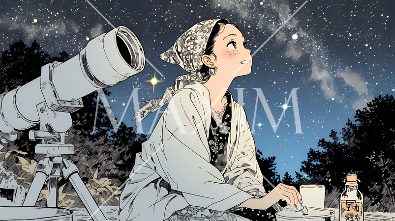 星空を眺めている若い女性