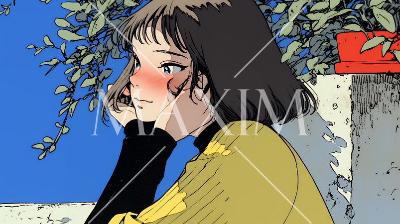 恥ずかしがって顔を赤らめている女性（異性を意識して？）