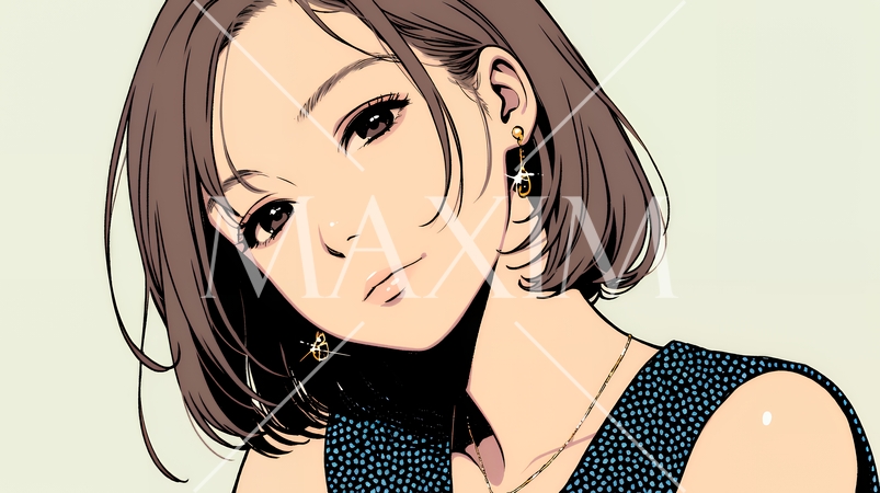 悲しげな目で微笑む（Smiling with sad eyes）若い女性