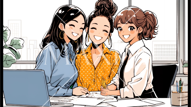 企業内グループミーティングをしている女性たち