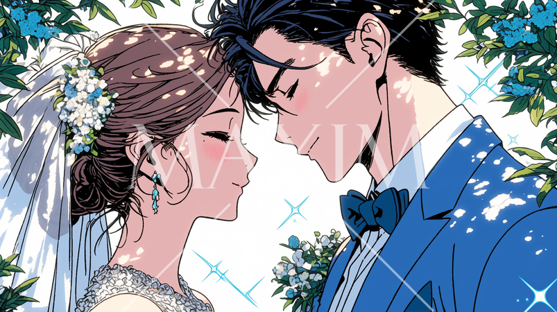 結婚式で見つめ合う新郎新婦：キス