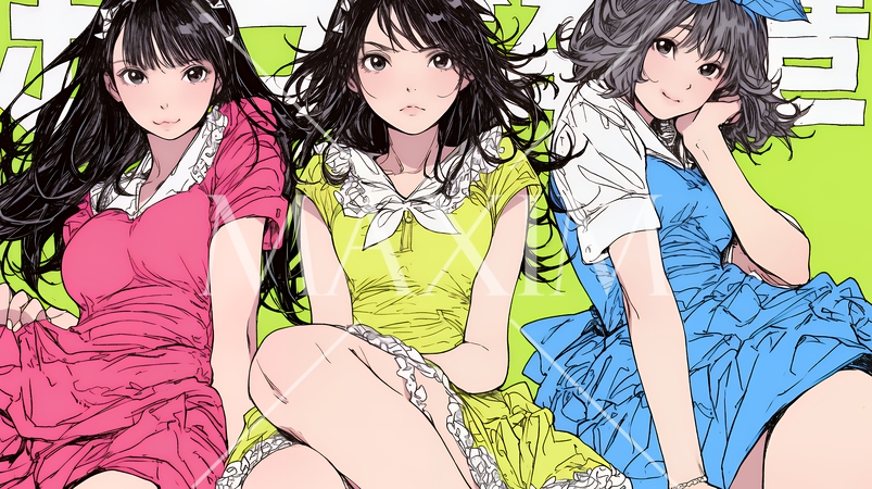 親しい女友達が決めポーズで写真撮影。