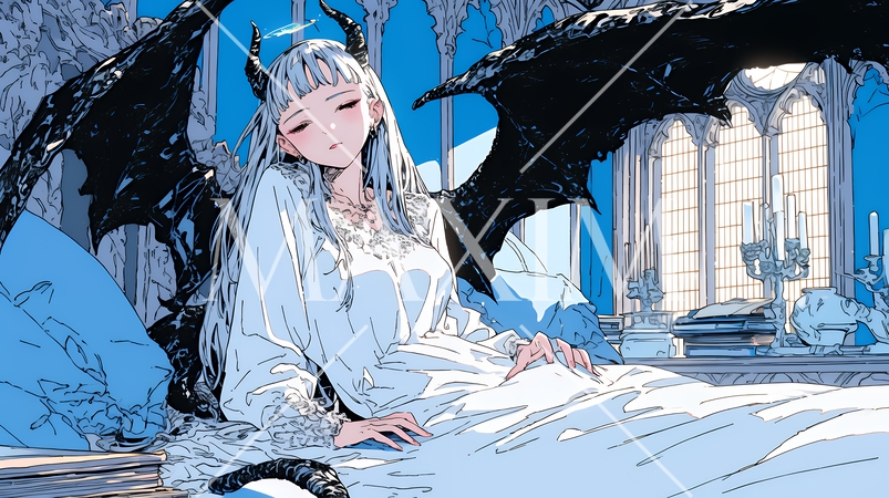 ベッドに横になり男を誘っているサキュバス