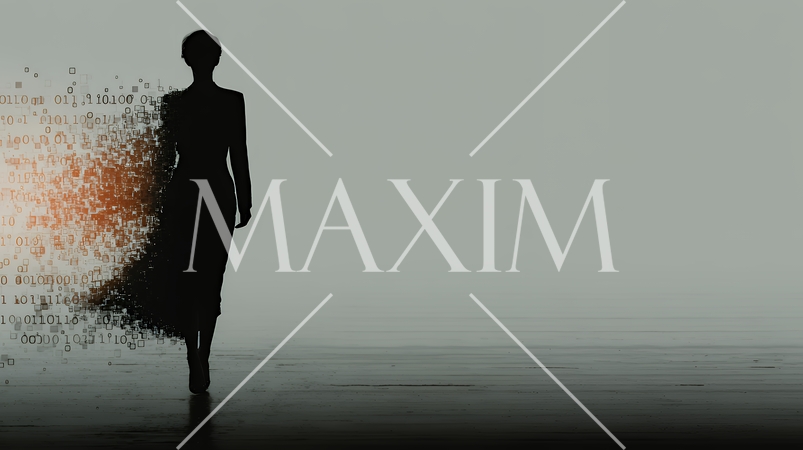 デジタルデータと日本人ビジネスウーマン｜AI・IT時代のテクノロジーイメージ（バイナリーコード）