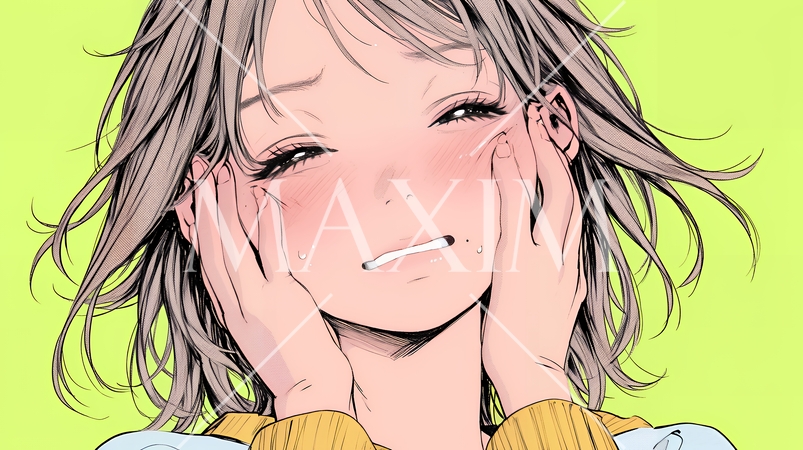 歯痛で頬を押さえている女性