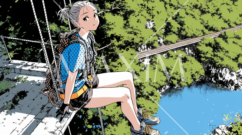 バンジージャンプを飛ぼうとしている若い女性