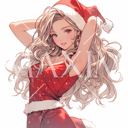 サンタクロースのコスプレをしている若い女性