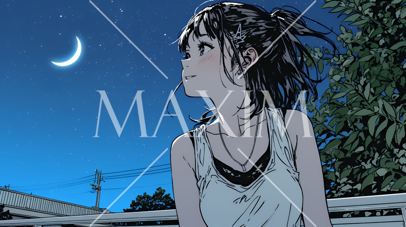 星空を眺めている若い女性