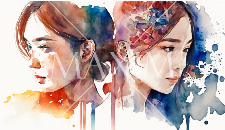 仲の良い女友達：水彩画