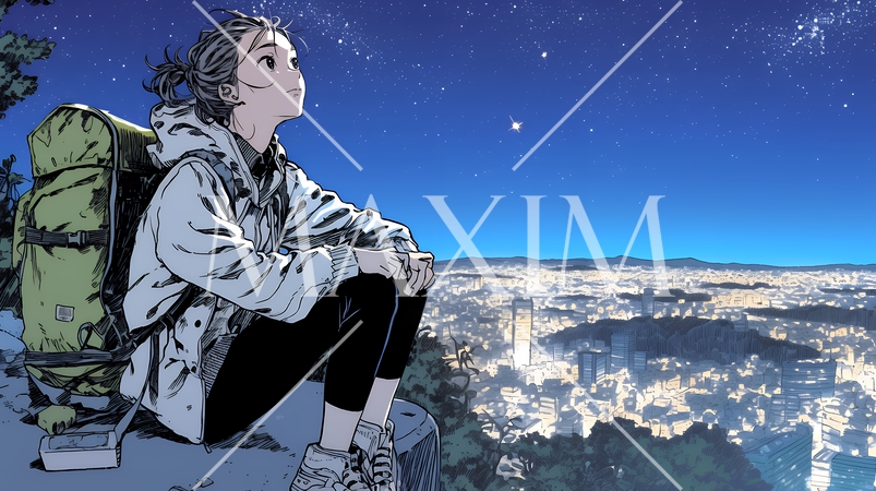 星空を眺めている若い女性