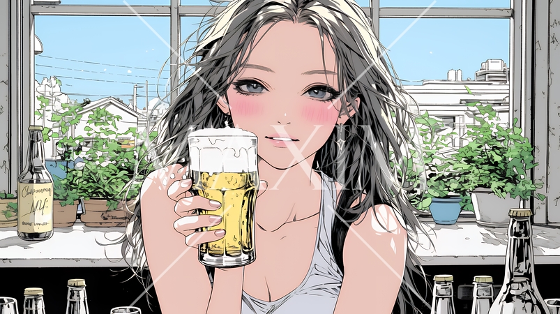ビールを飲んでいる女性