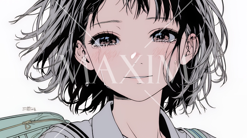 涙ぐむ制服姿の女子高生