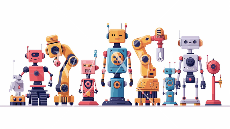 ロボティクスとAI：ロボット工場、人工知能の開発。