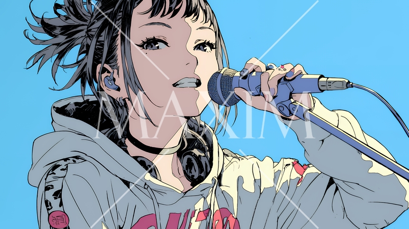 ステージでマイクを握り、情熱的に歌い上げる女性