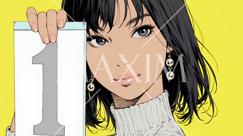 数字の「1」を掲げている若い女性