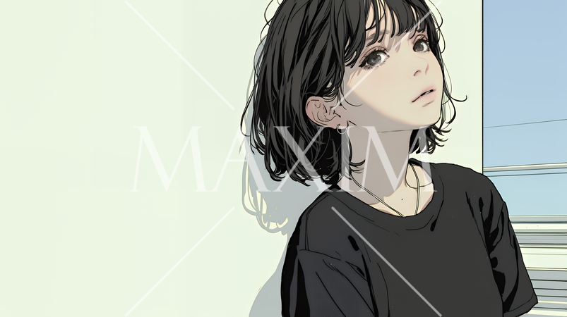 白い壁に向かって考え事をする若い女性