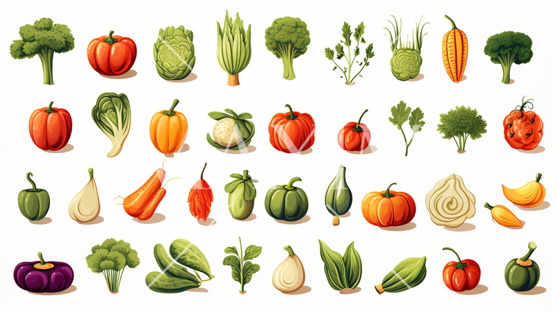 バリエーション豊かないろいろな野菜のアイコンのリファレンスシート