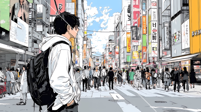 都会の商店街を散策