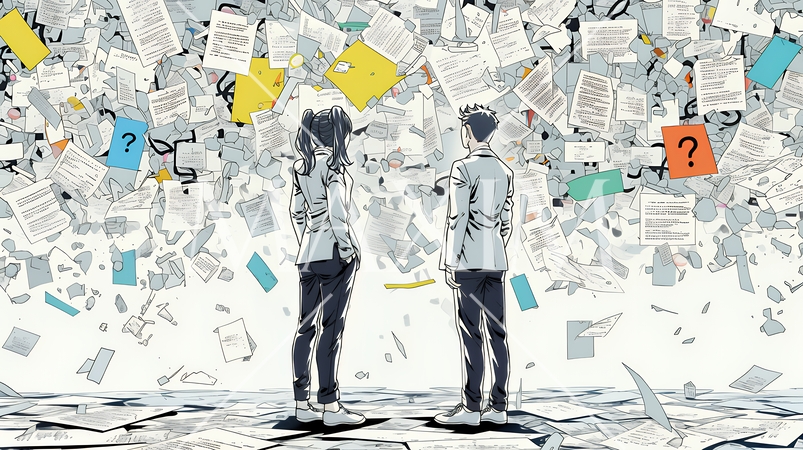 互いに相手の意見を十分に理解できないまま対話を続ける男女のビジネスパーソン