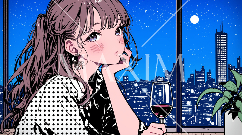 ワインを飲んでいる若い女性：