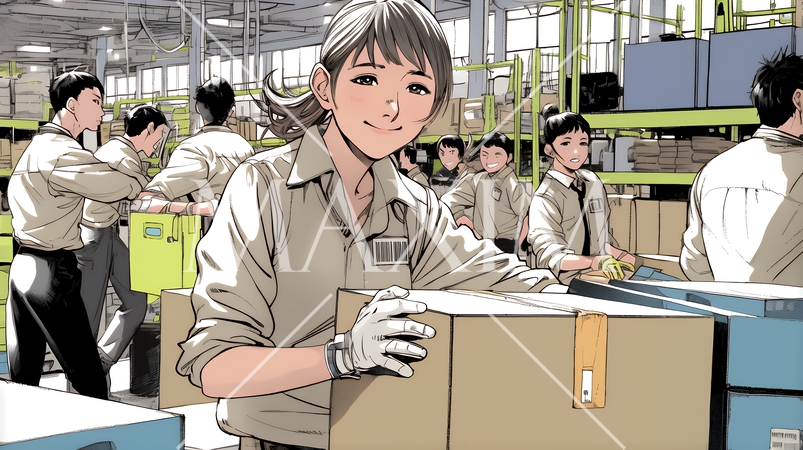 倉庫で配送作業をしている人たち