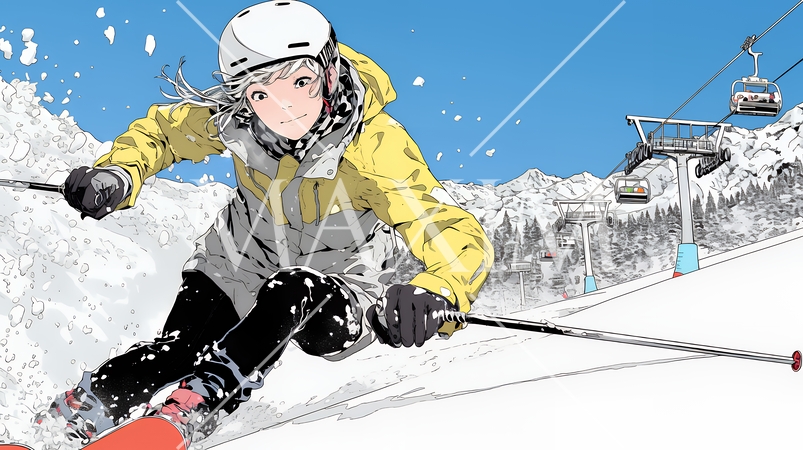 スキーを楽しんでいる若い女性