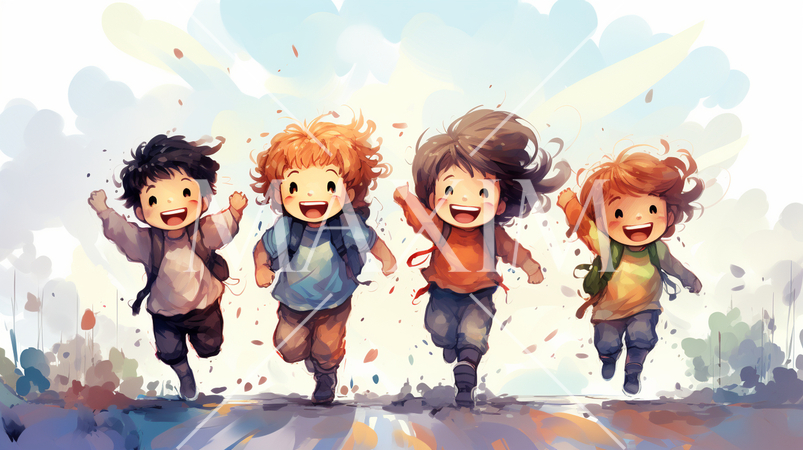 ニコニコ顔で一緒に遊んでいる子供たち