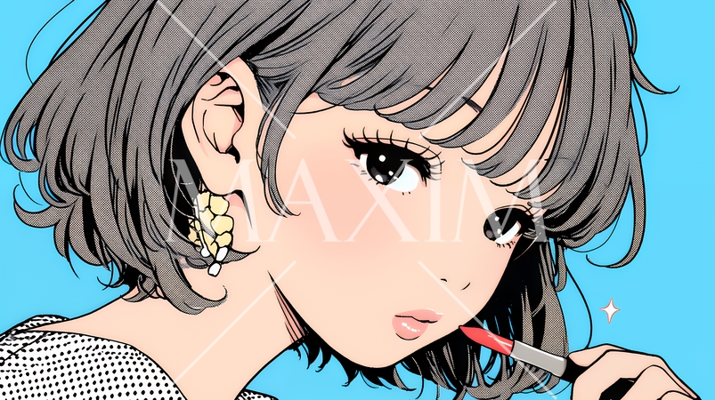 化粧をしている（口紅をつけている）若い女性