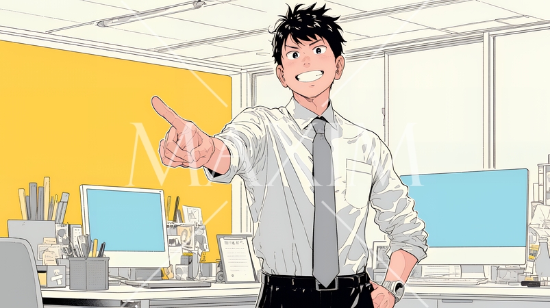 人差し指を立てて決断を下したビジネスパーソン