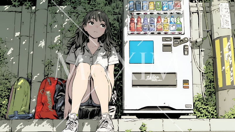 自動販売機で飲み物を購入する若い女性｜日常・ライフスタイル・屋外シーン