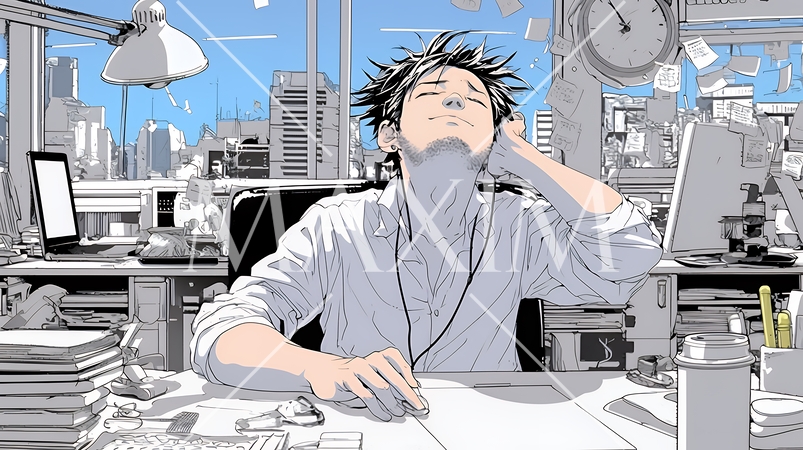 夜遅くまで残業するビジネスマン｜疲れた表情でパソコン作業をする会社員のビジネスイメージ