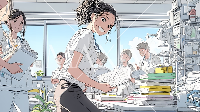 打ち合わせ（カンファレンス）に向かう看護師