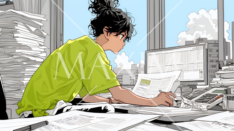 確定申告書類作成に没頭している個人事業主