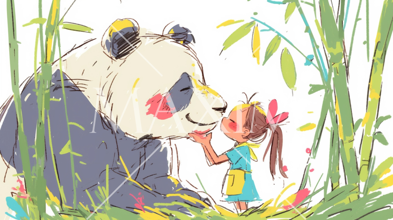 さようなら・元気でね！わたしたちのパンダ（クレヨン＋水彩画風）