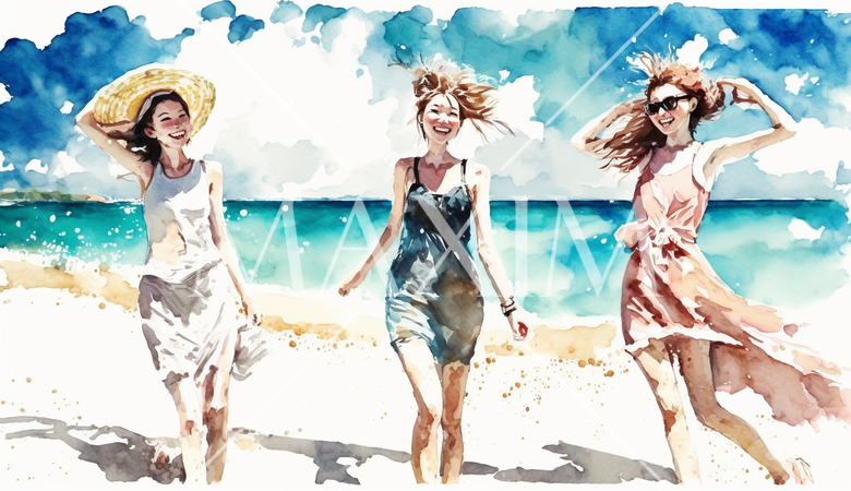 南国の島でリゾート気分の若い女友達たち