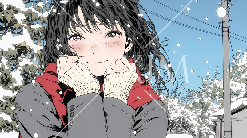 かじかんだ手に息を吹きかけて温めている若い女性